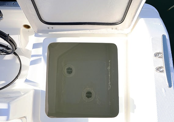 The rear deck locker can be used for live fish well as an option.